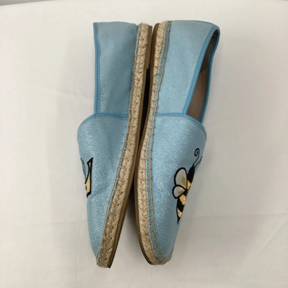 Sam Edelman Circus Light Blue Espadrille Flats with Bee & Gold Crown